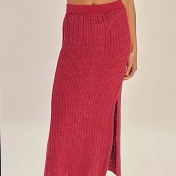 FP Beach Small Set Havana Sweater Set Free People in Love Potion Red Cotton Knit - Picture 8 of 14